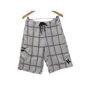 Hurley Boardshorts‎ Swimsuit Swim Trunks Mens 29 White Gray Check Beach Pool